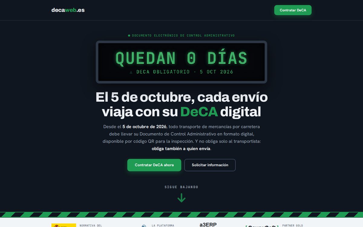 Portada de decaweb.es con la cuenta atrás del DeCA