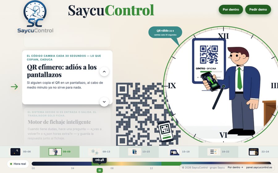 Página de SaycuControl con el fichaje por QR