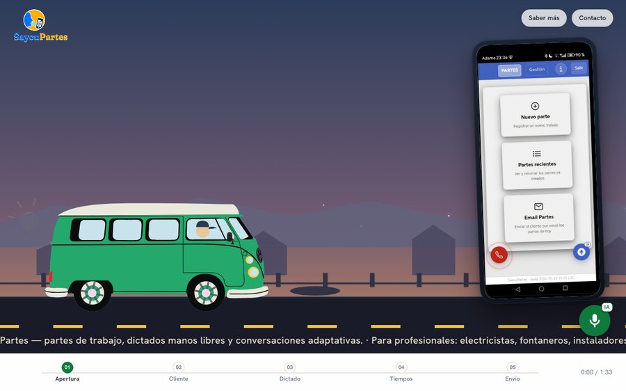 Página de SaycuPartes con la app de partes