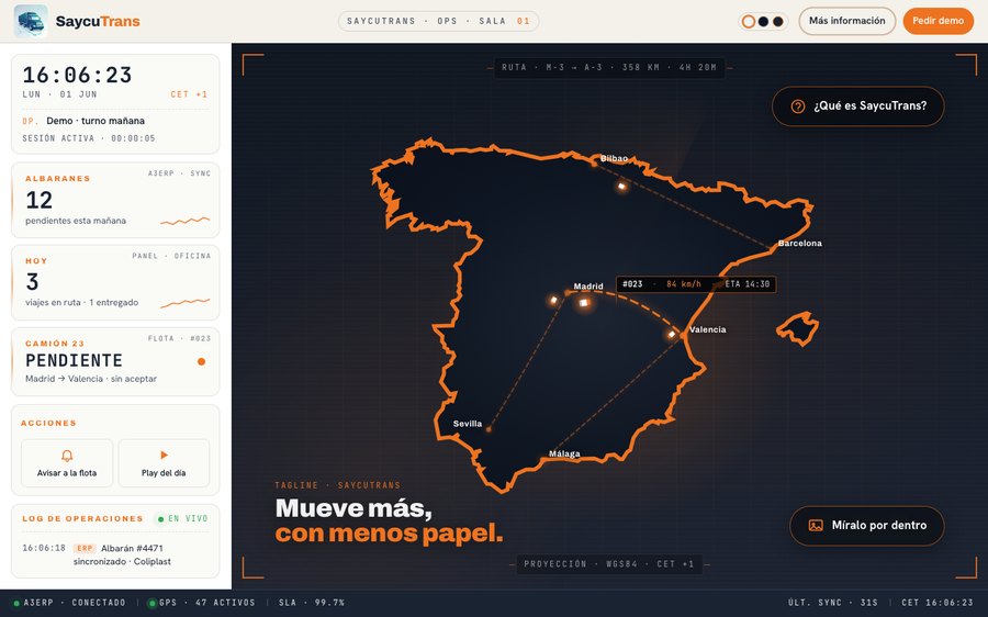 Página de SaycuTrans con el mapa de la flota